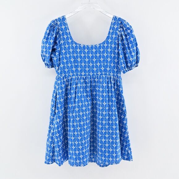 RHODE X TARGET Dress Sz S Blue Embroidered Eyelet Floral Cotton Puff Sleeve Mini - Picture 5 of 12